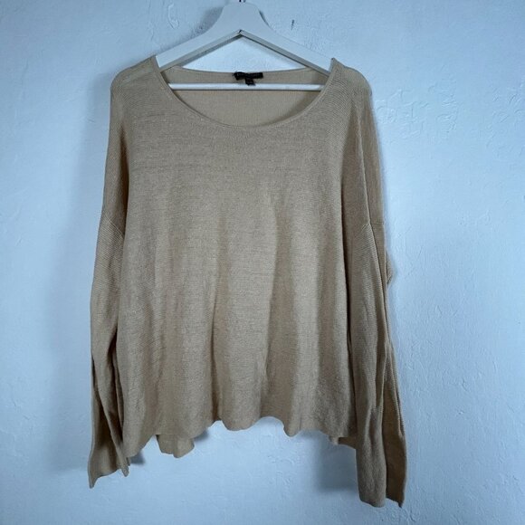 Eileen Fisher Petite Womens PL Organic Linen Sweater Beige Round-Neck Pullover - Picture 1 of 7